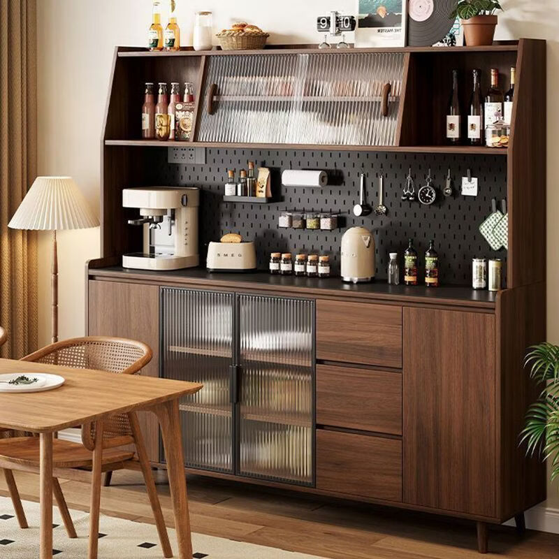 XINKONGSHENG solid wood sideboard against the wall integrated storage cabinet mid-century style coffee cabinet cabinet living room wine cabinet multi-functional tea cabinet National Day/Big Sale -180*184*40 Self-installation/Big Sale/All solid wood door (glass door required, contact customer service)