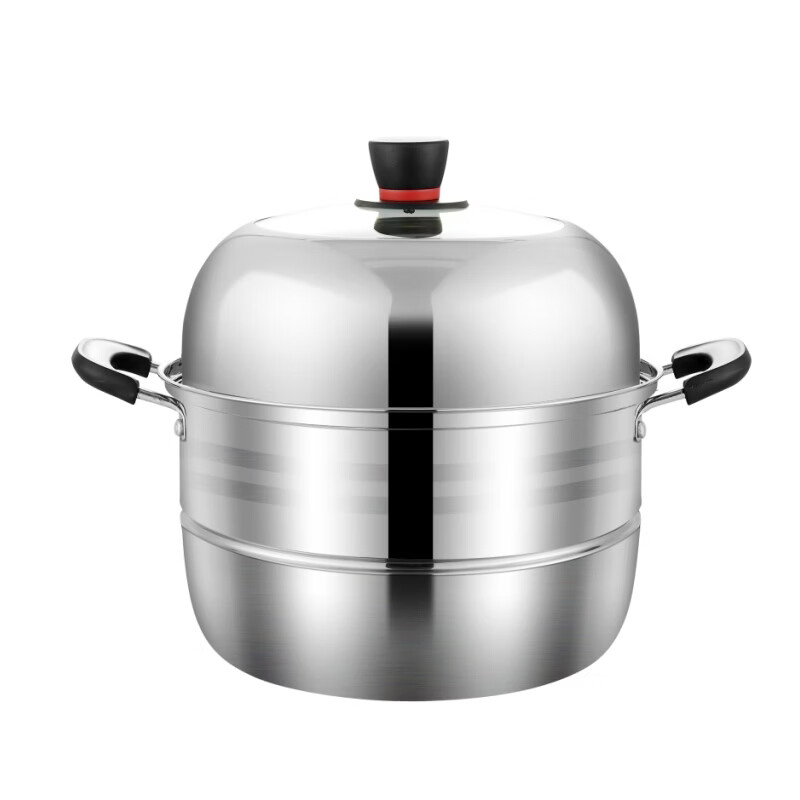 Jiaxing composite bottom stainless steel double grate steamer thickened double layer large steamer cooking pot stew soup pot 2 grates steaming rice dumpling steamer Jiaxing composite bottom double grate steamer 2 layers 30cm