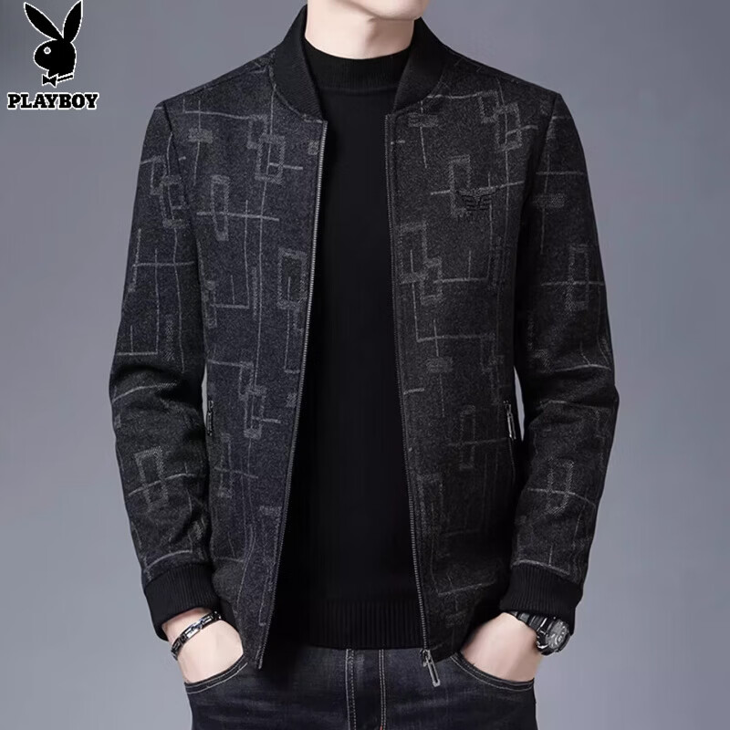 Playboy (PLAYBOY) men's velvet thickened woolen jacket autumn and winter new casual winter wear cotton warm jacket top dad wear BSN8861 coffee color (cotton) thickened 2XL 185