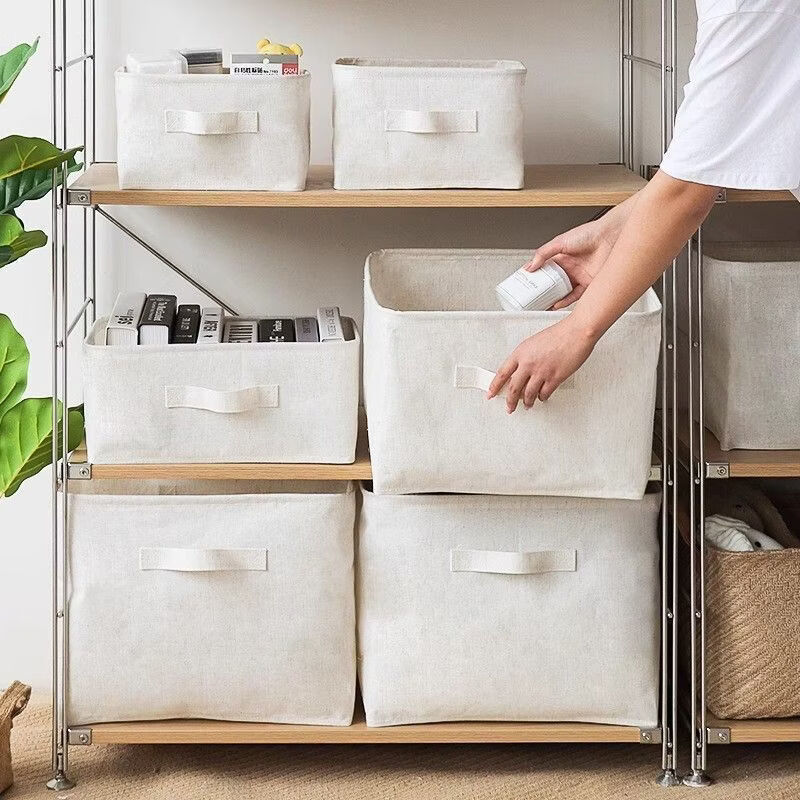 Fantasy clothes storage box foldable large cotton and linen fabric desktop snack toy clothing storage basket box home small cotton and linen splicing basket foldable