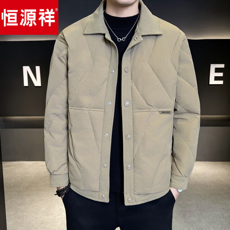 Hengyuanxiang Down Jacket Men's 2026 New Winter Short Lapel Jacket Thickened Warmth High-Level Feeling Lightweight Coffee Color_Good Quality Jacket M_90-105 Jin