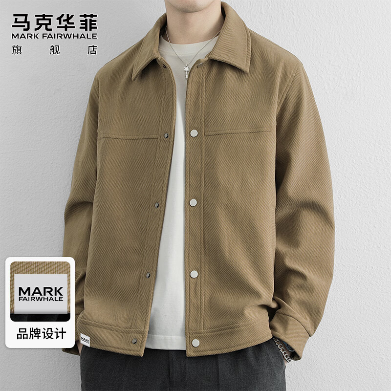 MARK FAIRWHALE Jacket Men's Winter Trendy Lapel Jacket Men's Simple Fashion Versatile Top Clothes Men's Khaki L