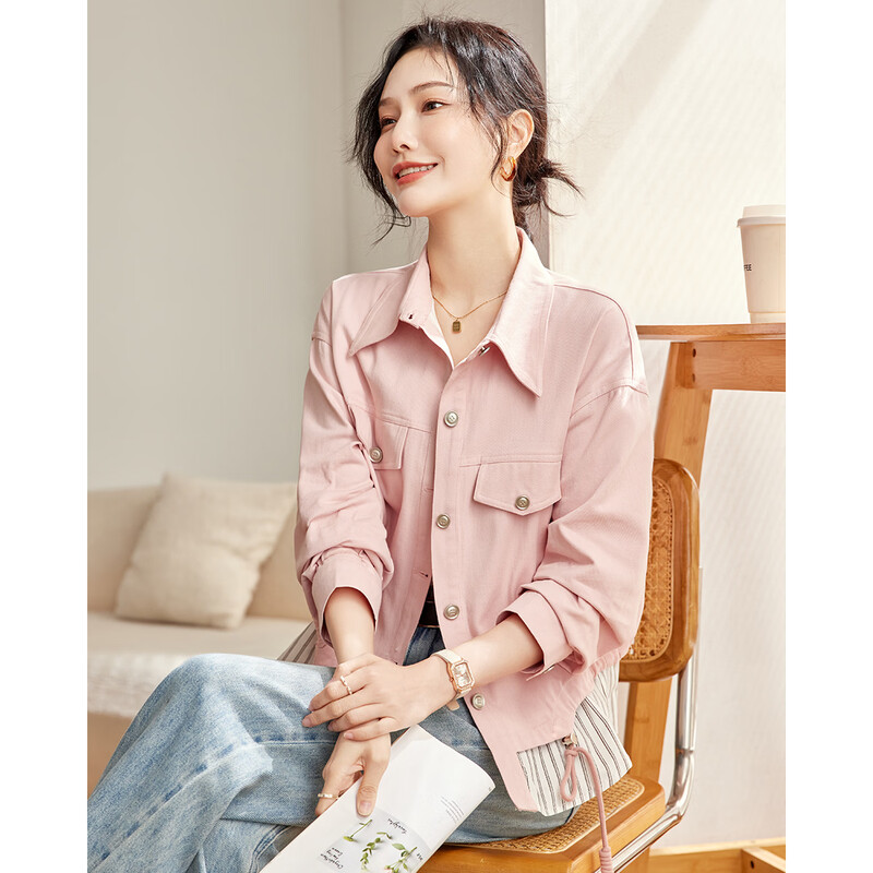 TERRE BLEUE casual short workwear denim jacket for women 2026 spring and autumn new loose striped stitching fake two-piece slimming top