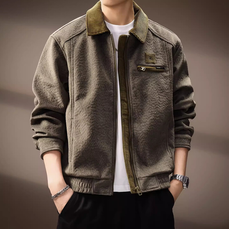 Precious color high-end American retro corduroy patchwork jacket for men in spring and autumn trendy brand loose casual workwear jacket top