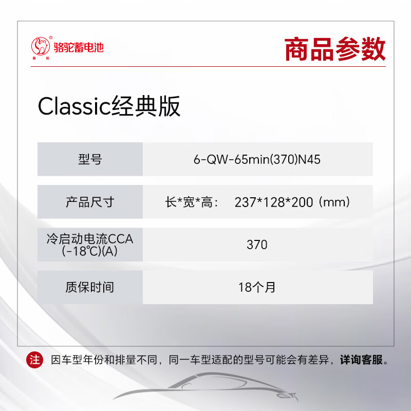 CAMEL car battery Classic 6-QW-65min (370) N45 trade-in