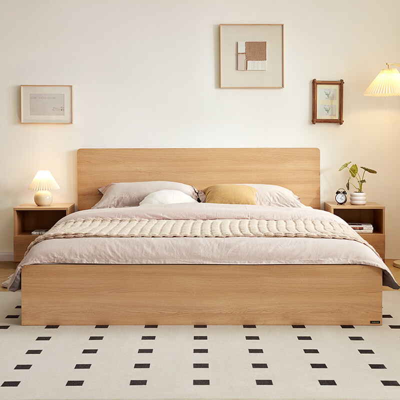 Quanyou Home Nordic log style bed 1.8m x 2m master bedroom simple modern home wooden double bed