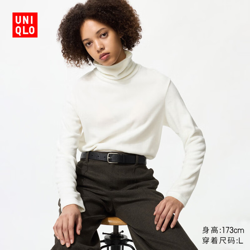 UNIQLO Women's HEATTECH Polar Fleece Two Lapel Pullover/Long Sleeve 479608 01 Creamy White M/160/84A