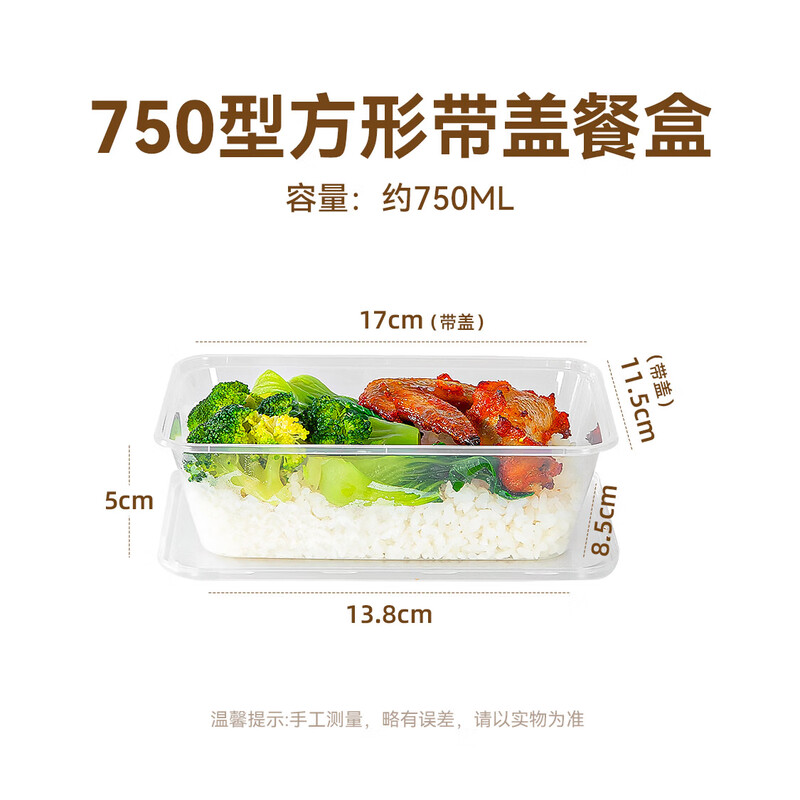 Temeiju disposable lunch box square 750 type * 10 sets for food fast food packed picnic box with lid bowl microwaveable