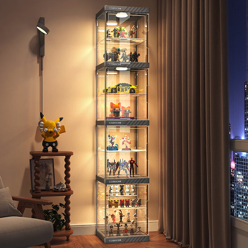 Kosi Transparent Figure Cabinet with Lights Lego Figure Display Cabinet Home Up Display Rack Storage Box Display Box Display Cabinet Spotlight Type - 1 Column 8 Layers - With 4 Layers - Detachable Layers