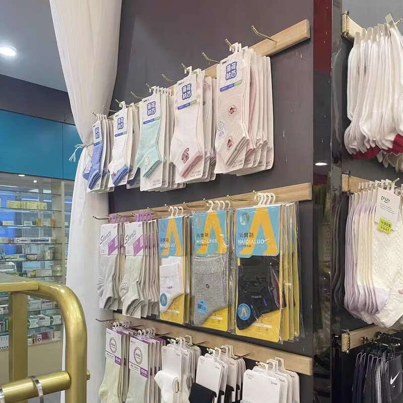 Fantasy Socks Display Rack Curved Hook Wearable Accessories Wall-mounted Store Opening Wooden Bars Wall-mounted Wall Rack Pine Wood 30cm 3 Pieces/Curved Hook 8cm Sock Style