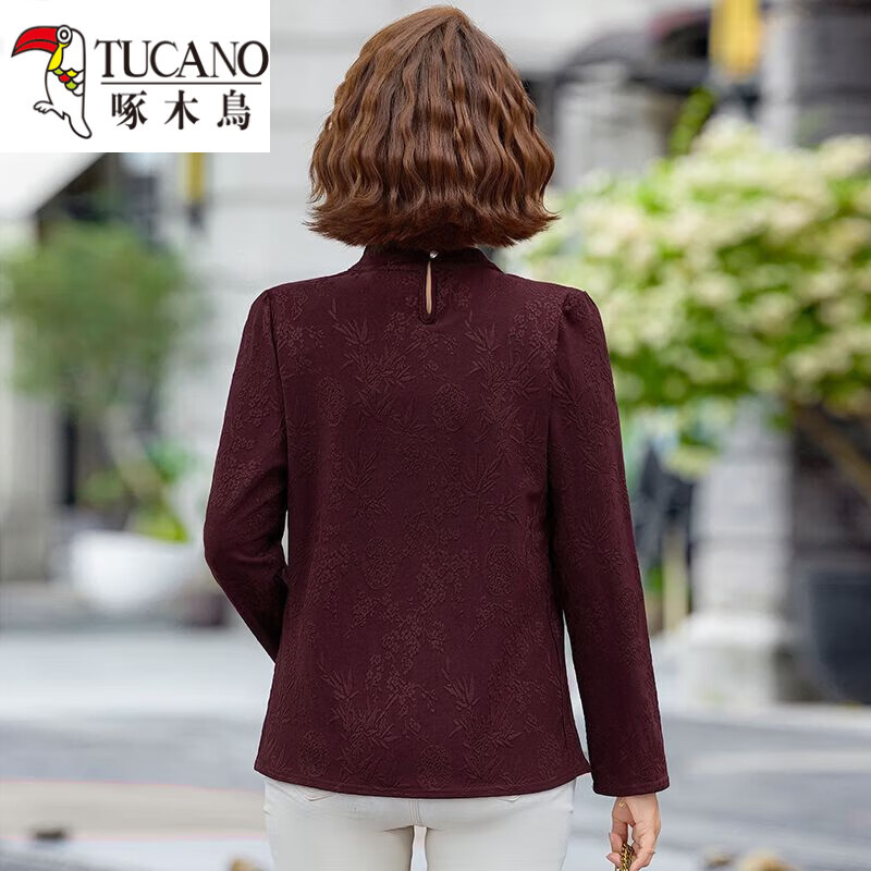 Woodpecker (TUCANO) new autumn and winter long-sleeved velvet small stand-up collar bottoming shirt for middle-aged mothers, fashionable and stylish jacquard small shirt to keep warm, black, thin velvet lining, 3XL (recommended 120-135 pounds) shop