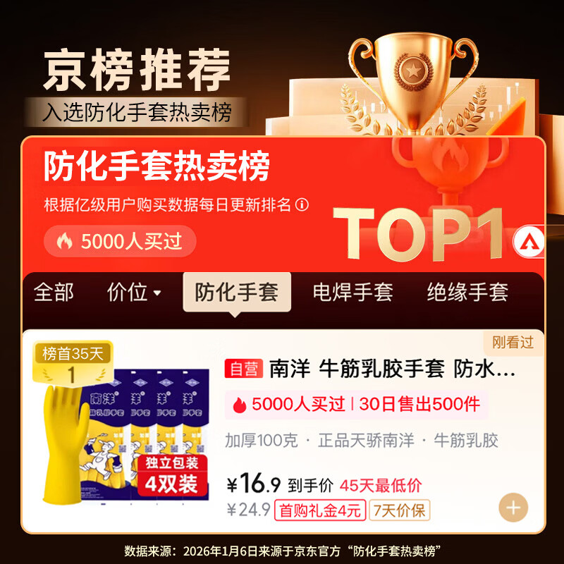 Nanyang beef tendon latex gloves thickened 100g, waterproof and oil-proof, chemical-proof, acid-alkali-proof, wear-resistant labor protection property (minimum order of 3 pairs), clean and hygienic, thickened L/large size*1 pair, yellow