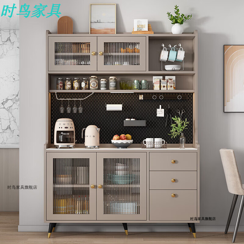 Shiniao German quality light luxury sideboard multifunctional cupboard integrated living room tea cabinet wine cabinet modern simple wall-mounted 120-length minimalist door champagne color cabinet + rock plate + perforated board double door