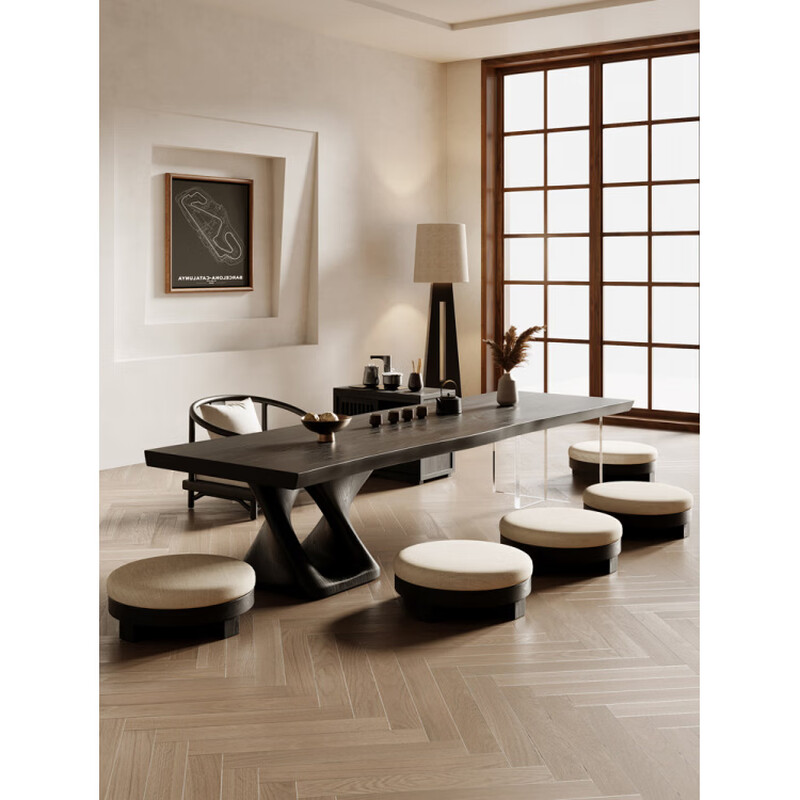 He Jiagong B&B Wabi-sabi style tatami tea table Japanese coffee table black special-shaped coffee table table Zen low bubble tea table sitting table tea table 120*60*45 thick 5 assembled