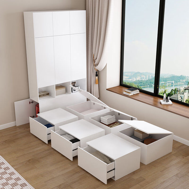 Other custom-made Japanese tatami bed box wardrobe integrated small apartment bedroom storage platform bed 12m single bed white 1 point 8x2 point 4 meter wardrobe with top cabinet other assembled box bed