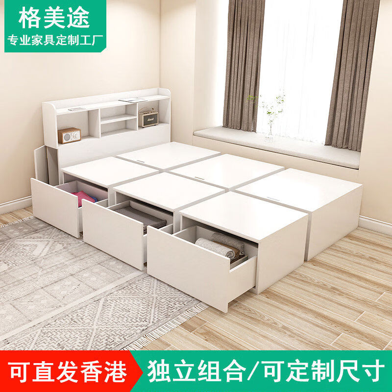 Other custom-made Japanese tatami bed box wardrobe integrated small apartment bedroom storage platform bed 12m single bed white 1 point 8x2 point 4 meter wardrobe with top cabinet other assembled box bed