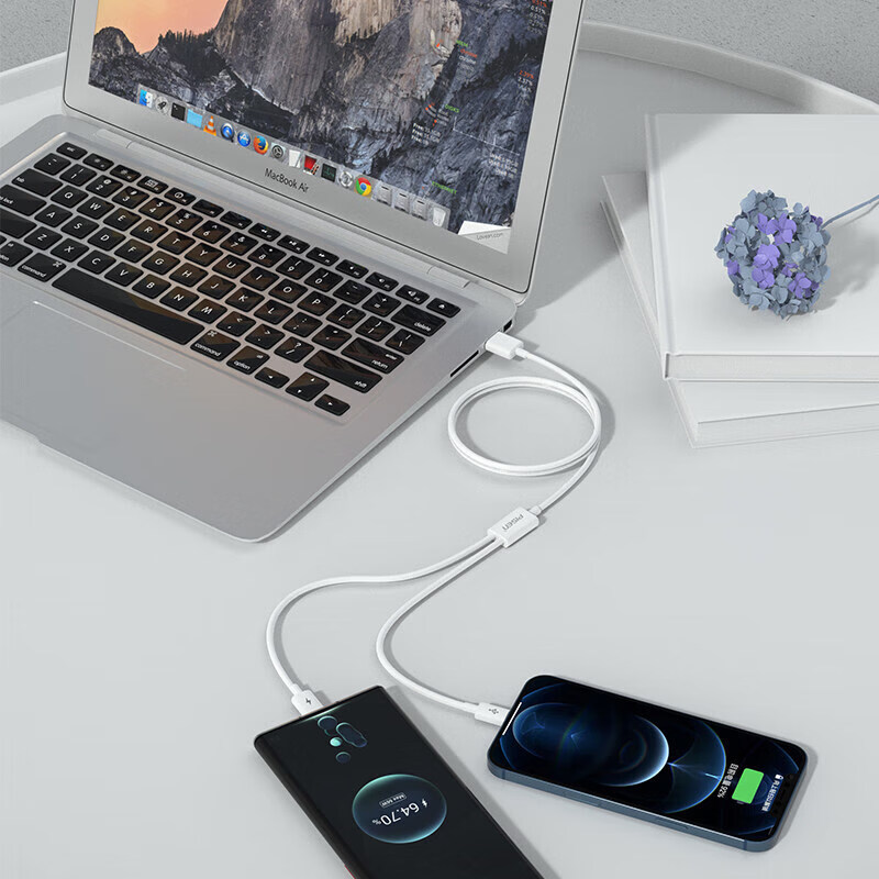 Pinsheng is suitable for Huawei and Apple two-in-one data cable charging cable type-c interface one-to-two PD fast charging C port iPhone15promax/14/13/12 Xiaomi mobile phone universal USB interface Apple + Type-C two-in-one 1 meter white