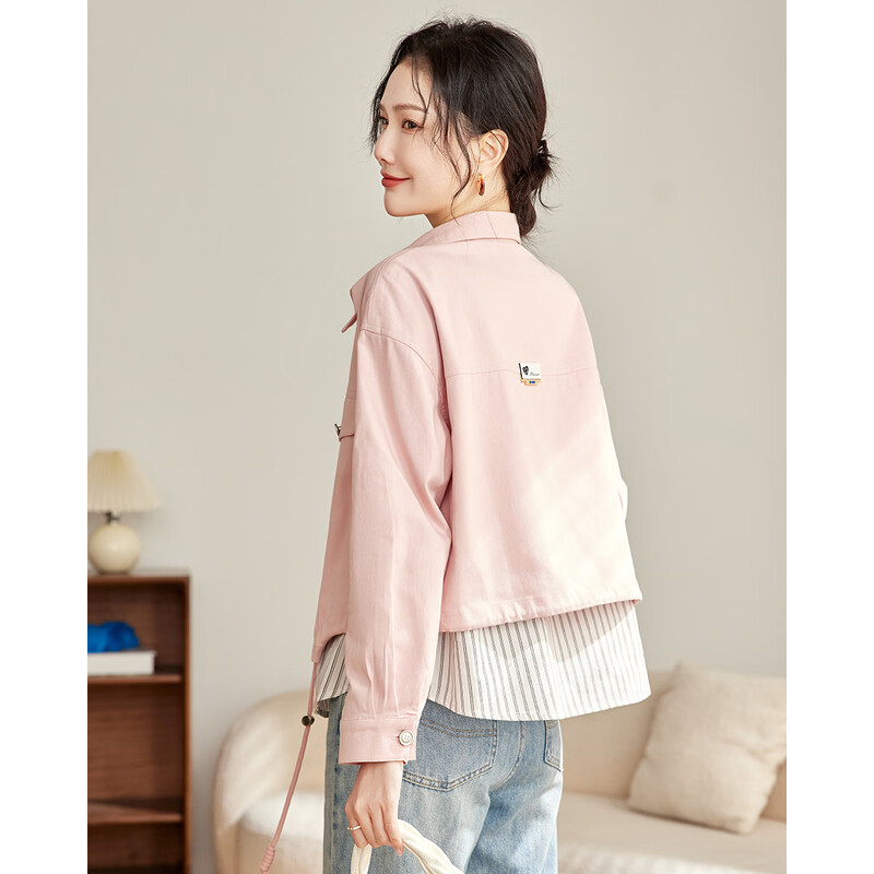 TERRE BLEUE casual short workwear denim jacket for women 2026 spring and autumn new loose striped stitching fake two-piece slimming top