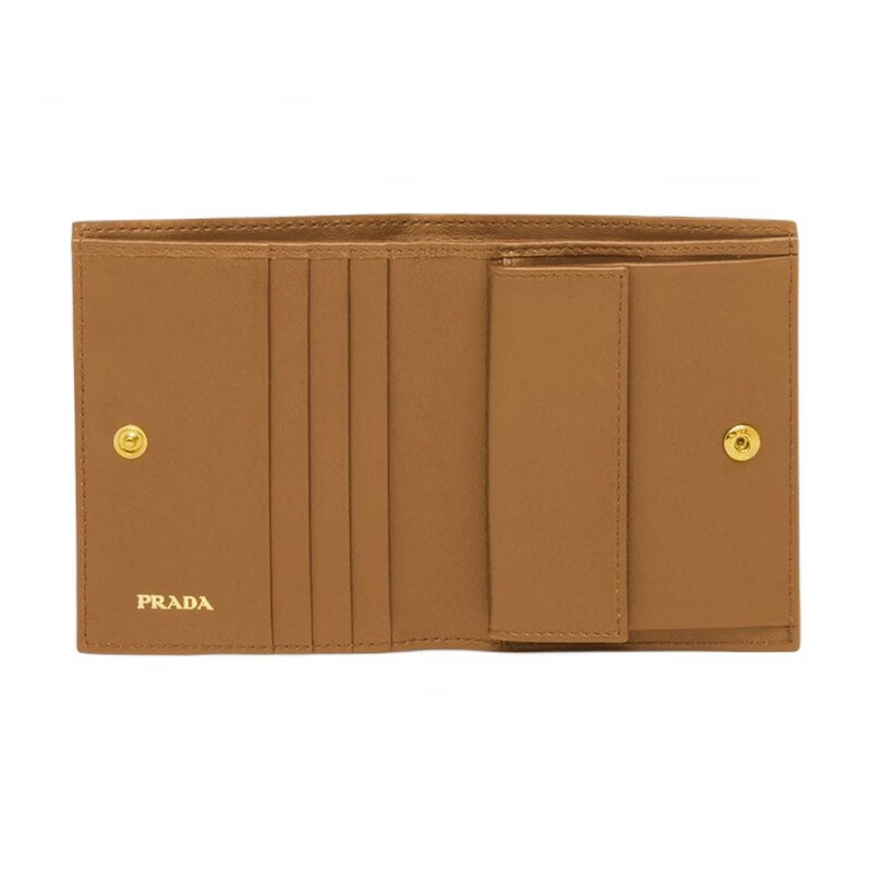 PRADA Caramel Metal Engraving Calfskin Wallet Small Women's Caramel Color New Year's Gift Basic Pack (Bag)