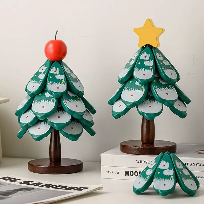 Yusenyi Christmas tree insulation mat coaster solid wood one tree table decoration creative anti-scalding and high temperature resistant pot and bowl mat sideboard (upgraded bamboo model) walnut color 5-piece set