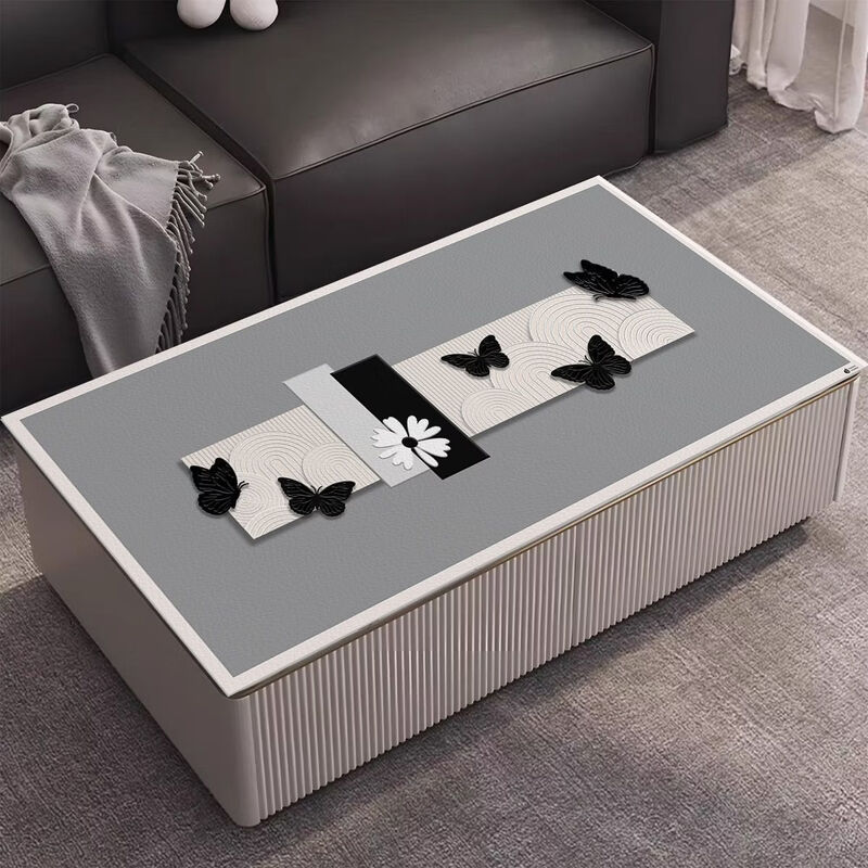 Fantasy light luxury simple high-end popular dining table mat coffee table mat desk mat table mat PVC waterproof and oil-proof 80x160cm Default hair Zhongtong Monet Butterfly Shadow