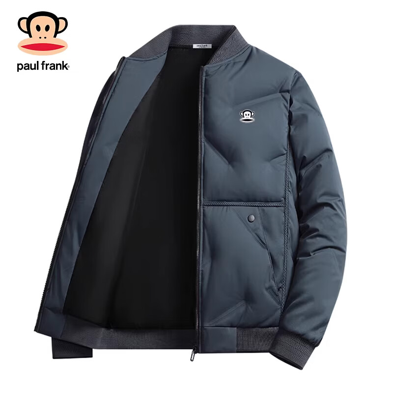 Paul Frank Hong Kong style retro casual down jacket men's 2026 spring new simple warm and anti-cold fashion brand versatile top haze blue official authentic M recommended 90-110 pounds