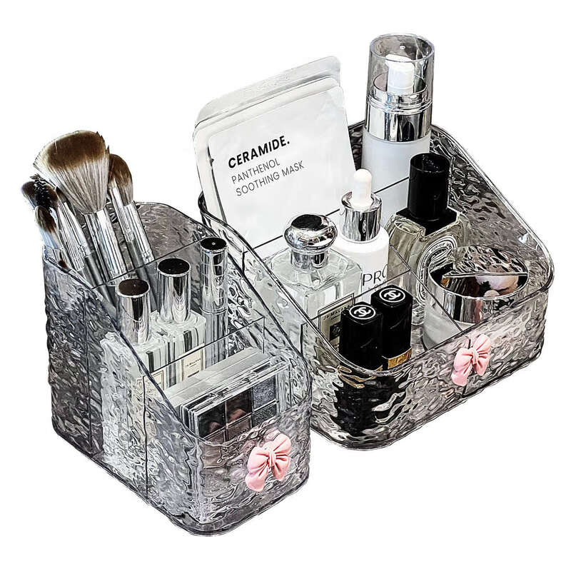 Yusen Yipin Storage Box Desktop Skin Care Products High-Quality Brushes Large-Capacity Storage Rack Water Ripple Combination Bow Small Size 3 Compartments Large Size 4 Compartments