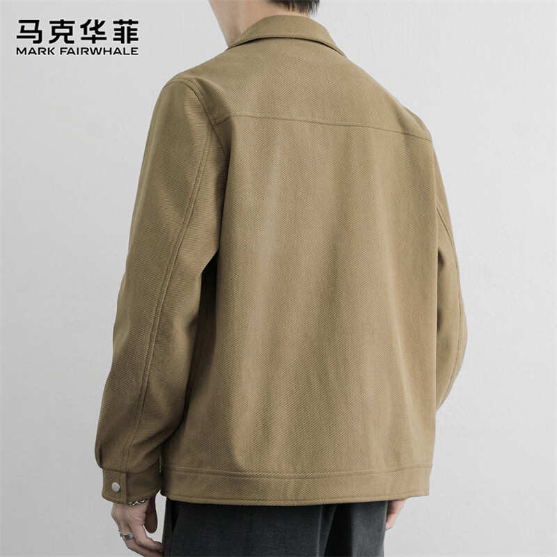 MARK FAIRWHALE Jacket Men's Winter Trendy Lapel Jacket Men's Simple Fashion Versatile Top Clothes Men's Khaki L