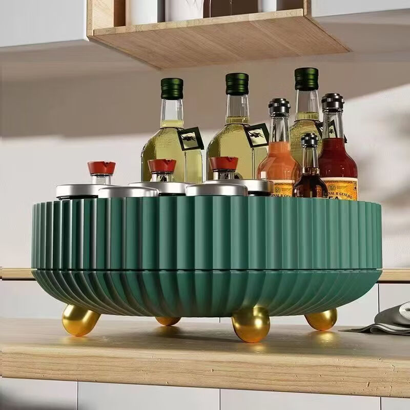 Fantasy Kitchen Rotating Condiment Storage Rack Multifunctional 360 Degree Seasoning Soy Sauce and Vinegar Storage Rack Light Luxury Fruit Plate Ordinary Style White Sundry Storage 0 Rotation/Can Hold 2 Bottles