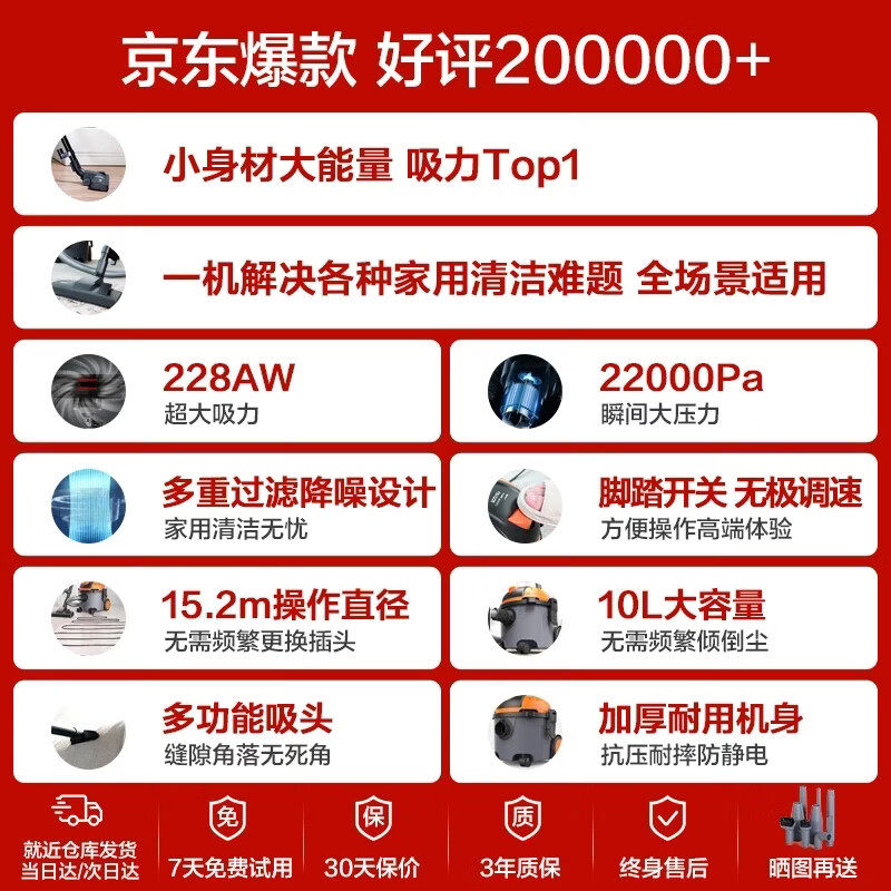 Yili vacuum cleaner car household handheld bucket type 22000pa super powerful suction industrial land reclamation cleaning carpet bed strong suction cat hair small dust removal artifact 6253-10L