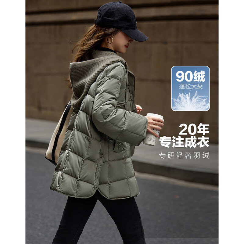 Demana 50D cotton feel imitation memory winter light luxury frosted velvet feel 90 duck down gradient plaid down jacket for women