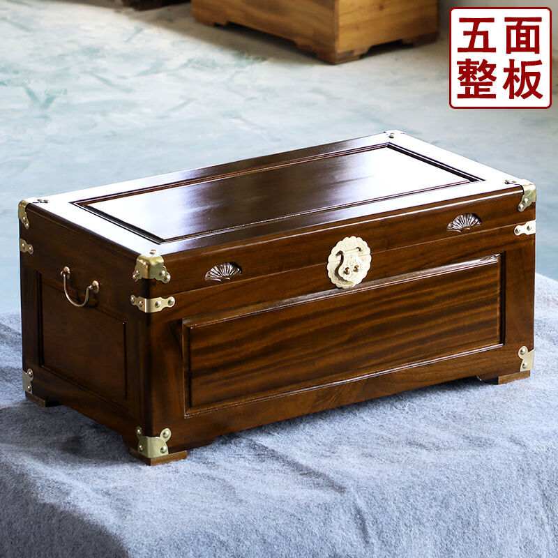 Fantasy wood wedding box with lock box Ming and Qing classical style box with calligraphy and painting walnut color 80 42 37cm high five-sided solid material