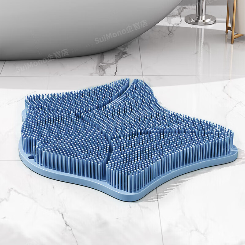AILUKI German Back Rubbing Artifact Back Suction Cup Wall Bathroom Anti-Slip Bath Brush Powerful Back Rubbing Bath Mat Washing and Rubbing Feet Blue Starfish Model (Effective for Glossy Ceramic Tiles)