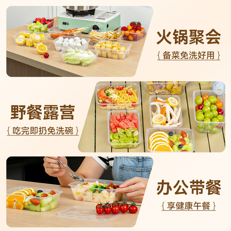 Temeiju disposable lunch box square 750 type * 10 sets for food fast food packed picnic box with lid bowl microwaveable