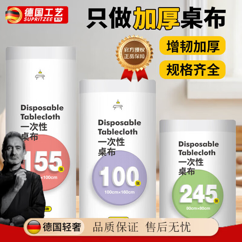 JCZS German quality disposable tablecloth, thickened waterproof tablecloth, rectangular round table plastic film, commercial and household, upgraded and thickened 1.6mx1.6m 60 sheets)