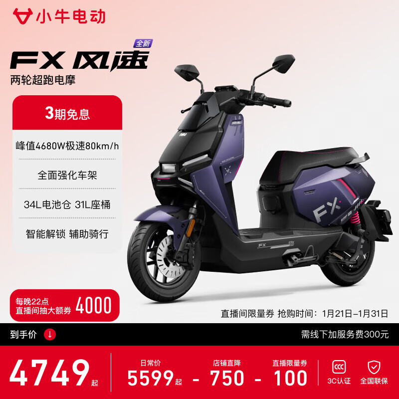 Mavericks live broadcast room to get 100 coupons FX wind speed abs electric motorcycle smart high-speed commuting adult takeaway rider battery transportation electric motorcycle (service fee charged at the store FX wind speed pick up at the store