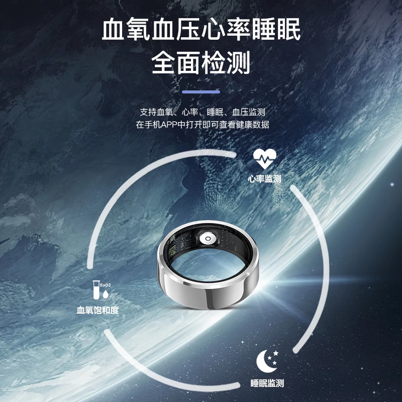 P+7 smart ring Nano chip Universal multi-function game heart rate blood oxygen sleep health monitoring Multi-sport mode recording step counting and running Ring waterproof ring R6 silver heart rate/sleep/blood pressure/blood oxygen/exercise + interactive mode 11# Circumference 64.6mm Diameter 20.6mm