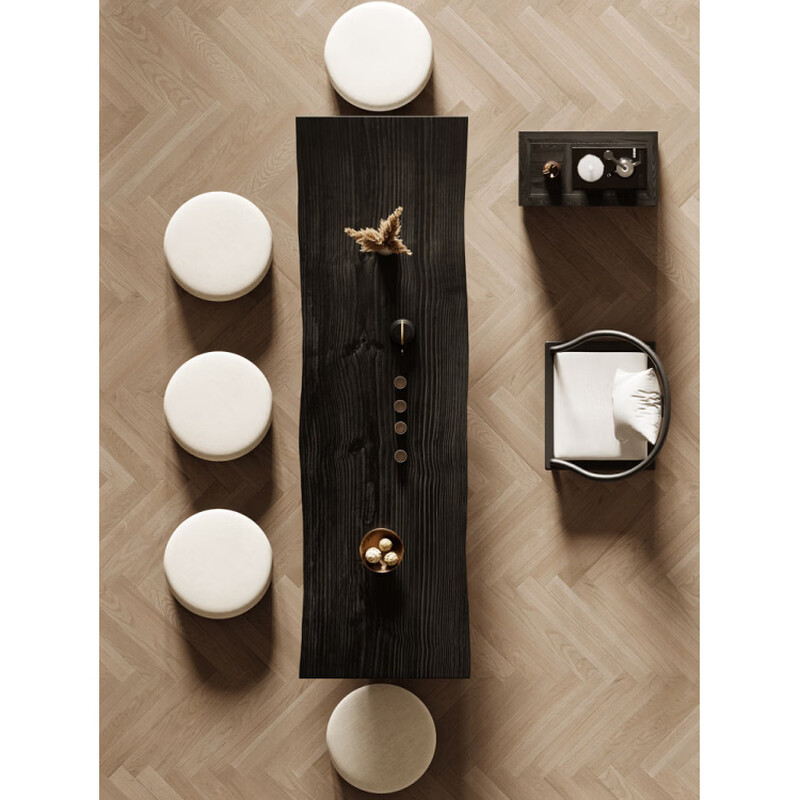 He Jiagong B&B Wabi-sabi style tatami tea table Japanese coffee table black special-shaped coffee table table Zen low bubble tea table sitting table tea table 120*60*45 thick 5 assembled