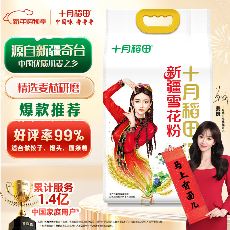 October Rice Field Xinjiang Qitai Flour 10kg Xinjiang Flour No Additives White Flour Medium-gluten Wheat Flour Dumpling Flour