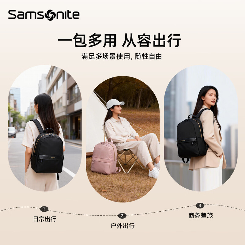 Samsonite Backpack Women's Business Commuting Backpack 14-inch Antibacterial Computer Bag Business Travel Fashion Casual Pink School Bag