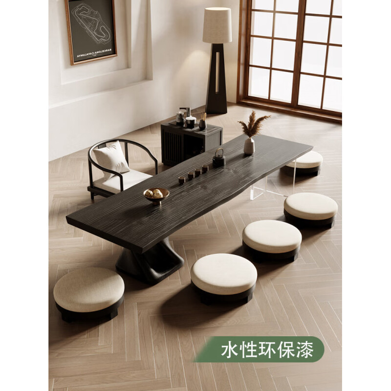 He Jiagong B&B Wabi-sabi style tatami tea table Japanese coffee table black special-shaped coffee table table Zen low bubble tea table sitting table tea table 120*60*45 thick 5 assembled