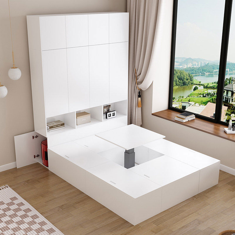 Other custom-made Japanese tatami bed box wardrobe integrated small apartment bedroom storage platform bed 12m single bed white 1 point 8x2 point 4 meter wardrobe with top cabinet other assembled box bed