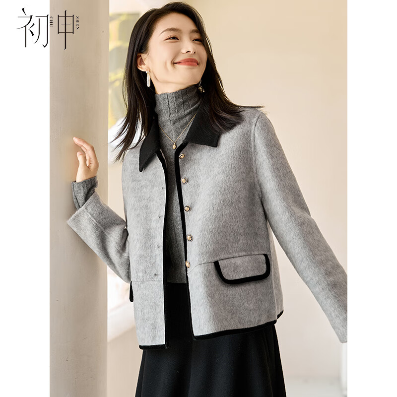 First application for winter woolen coat women's short contrasting color small fragrance style wool double-sided woolen coat S144G1013