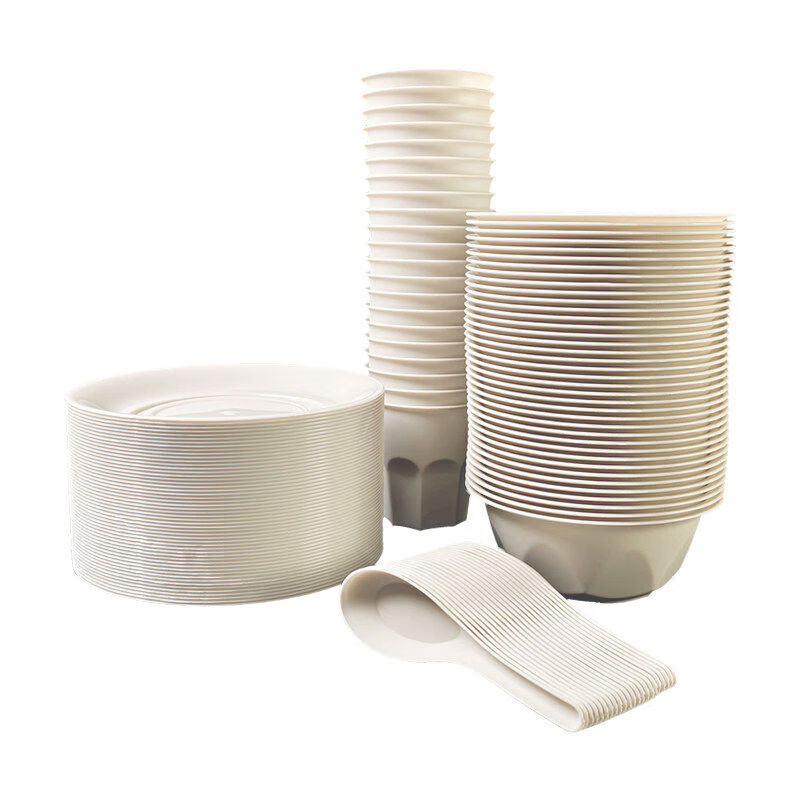 Miaopuledao four-piece disposable tableware set, individually packed, thickened and hardened, cups, dishes, spoons, for banquets and restaurants, individually packed in 5 boxes, 560 sets, with chopsticks included