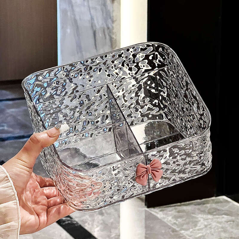 Yusen Yipin Storage Box Desktop Skin Care Products High-Quality Brushes Large-Capacity Storage Rack Water Ripple Combination Bow Small Size 3 Compartments Large Size 4 Compartments