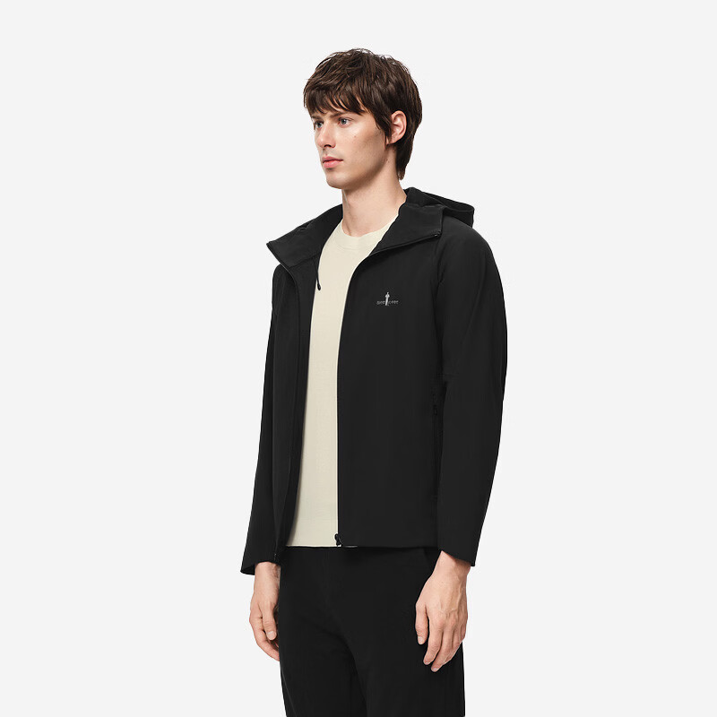 Biyinlefen three-proof performance fabric green soft shell spring and autumn men's outdoor commuting velvet knitted jacket hooded jacket