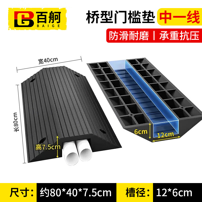 BAIGE bridge-type wire trough threshold pad double-sided slope pad along the slope line board cable protection speed bump step pad slot diameter 6*12