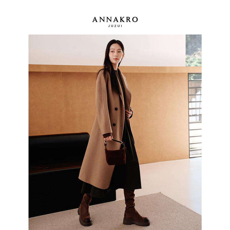 Jiuzi Annako Sheep Wool x Alpaca Elegant Waist Double-sided Wool Coat Women 2025 Winter New Camel M