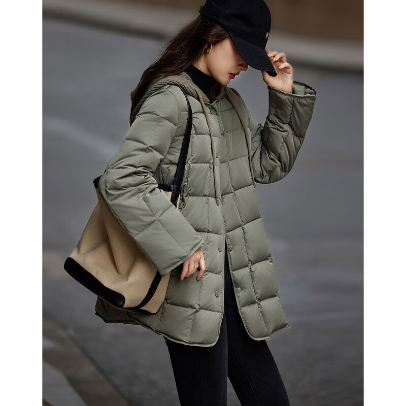 Demana 50D cotton feel imitation memory winter light luxury frosted velvet feel 90 duck down gradient plaid down jacket for women