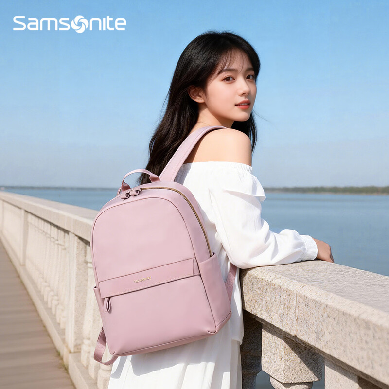 Samsonite Backpack Women's Business Commuting Backpack 14-inch Antibacterial Computer Bag Business Travel Fashion Casual Pink School Bag